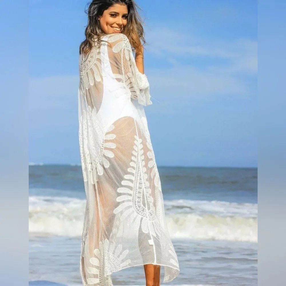 NWT Rebellion Again Ivory lace Kimono Open Front Cover Up Cardigan Duster Sz M